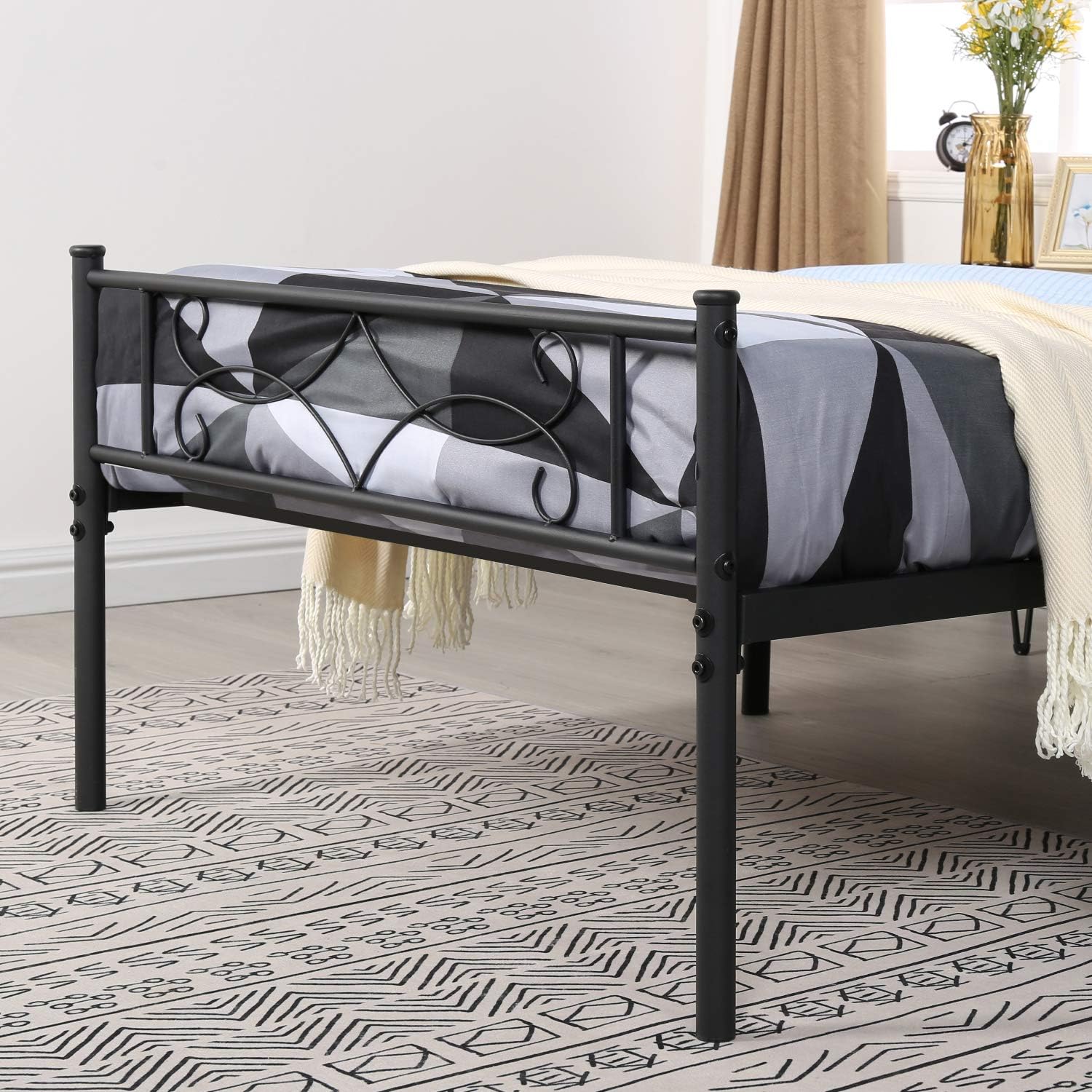 VECELO Twin Size Bed Frame Metal Platform/Mattress Foundation with headboard Footboard/Steel Slat Support/No Box Spring Needed/Easy Assembly