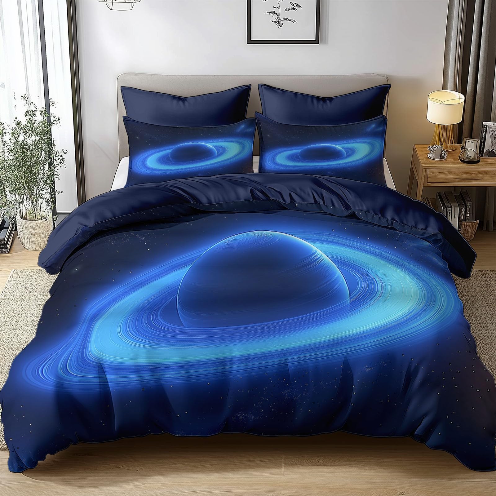 Zestaw poszewek na kołdrę 155 x 200 cm fantazyjny styl obrączkowana planeta, poszewka na kołdrę z mikrofibry miękka można prać w pralce, nie wymaga prasowania, łatwa pielęgnacja, 3 szt