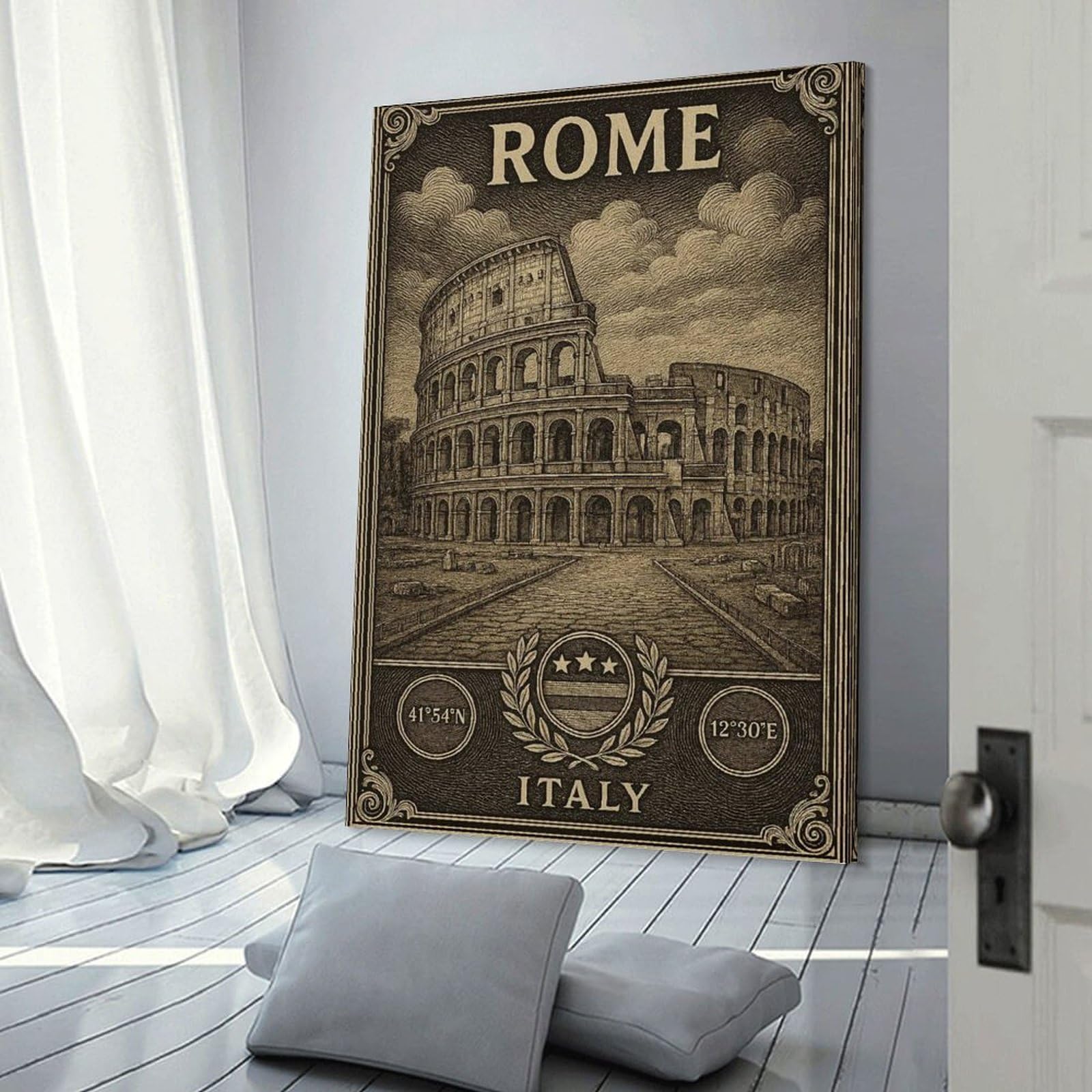 Junmoney Rome, Italy Colosseum Vintage Illustration Canvas Wall Decor, 20x30inch(50x75cm), for Bedroom, Guest Room Or Reading Nook, Canvas Wall Decor for Personal Spaces