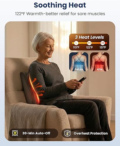 Miniatura 3 de COMFIER Masajeador de espalda Shiatsu con calor y vibración, masajeador de amasamiento para cuello y hombro para alivio del dolor de tejidos