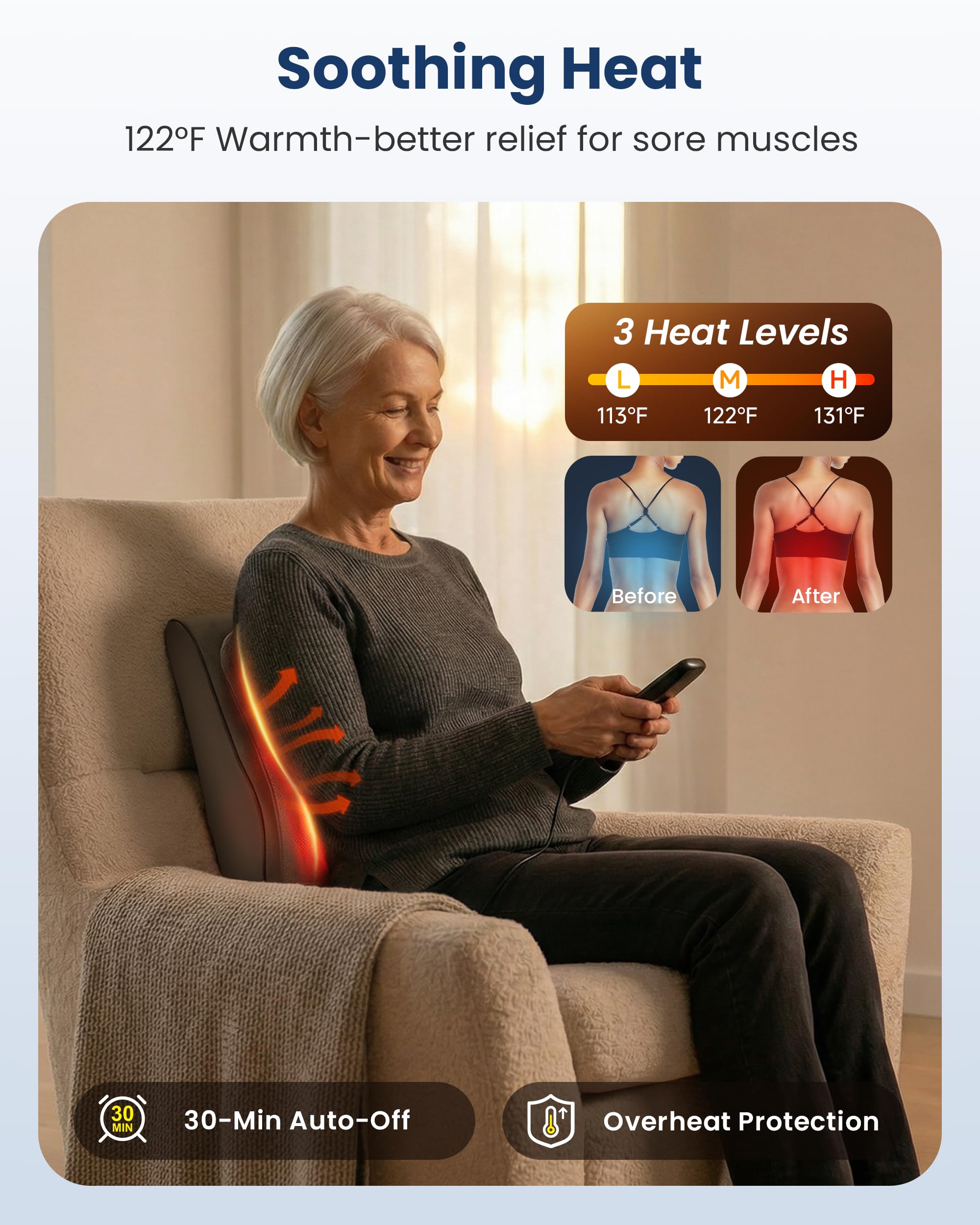 COMFIER Shiatsu Nackenmassagegerät mit Wärme und Vibration，Massagekissen für Nacken, Schulter und Rücken, Verwendung im Home Office, Geschenke für Frauen Männer Papa Mama