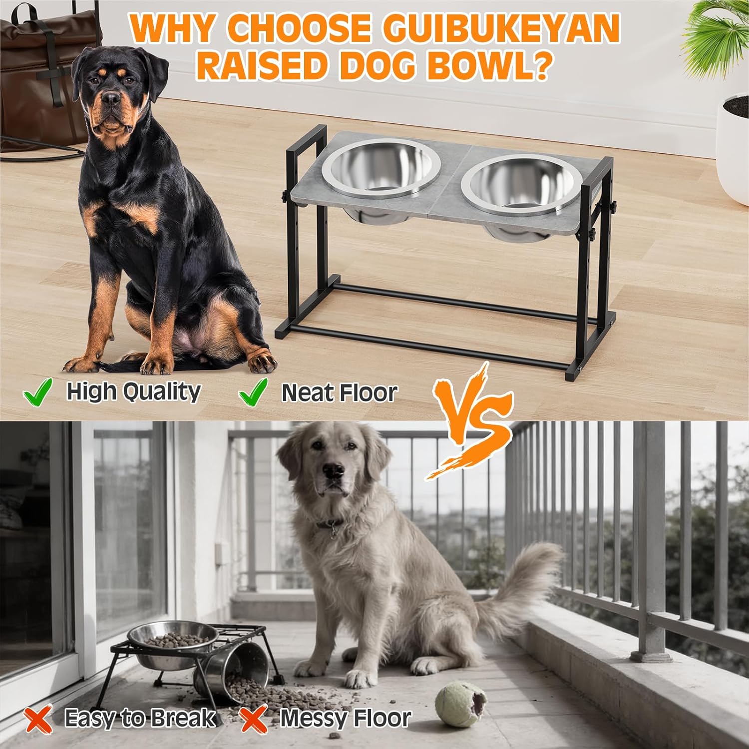 Elevated Dog Bowls for Extra Large Dogs, 4 Height Adjustable Tilted Raised Dog Bowl Stand with 2 Stainless Steel 150 oz Bowls, 16.1" Tall Dogs Bowl Stand Feeder for Giant Breed