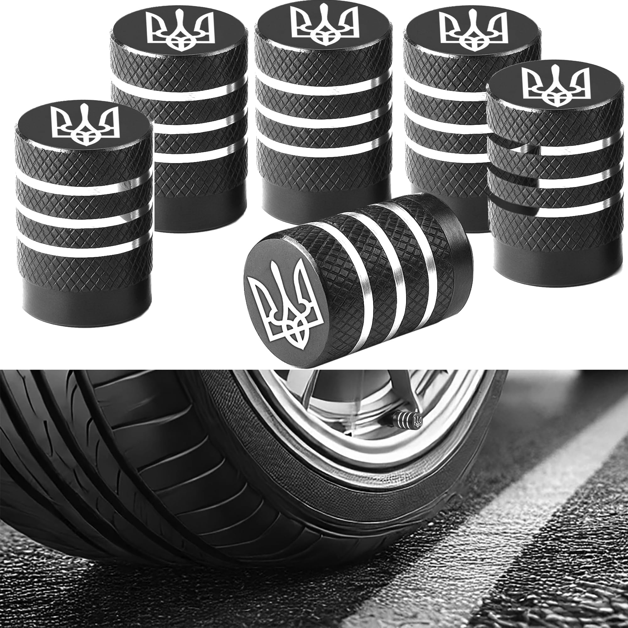 Ukrainian Army Trident (Tryzub) Aluminum Car Motorcycles Bicycles Tire Valve Stem Caps – Set of 6
