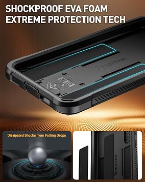 Poetic Spartan Case for Galaxy S25 6.2, [Slide Camera Cover] [Screen Protector Works with Fingerprint ID] Military Grade Rugged Shockproof S25 Phone Case with Kickstand, Matte Black