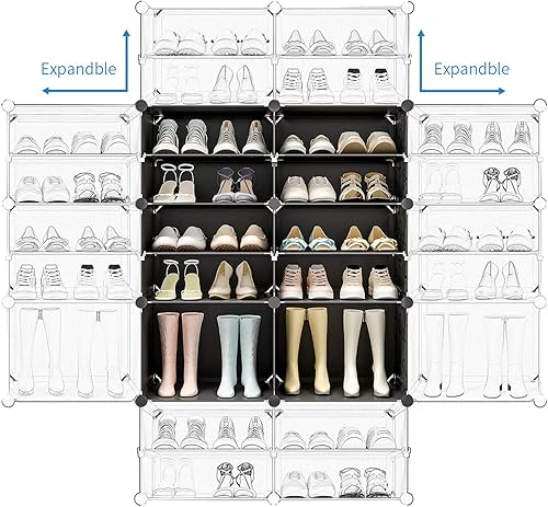 Miniatura 7 de KOUSI Zapatero portátil organizador de 96 pares de estantes de torre de almacenamiento extensible para tacones, botas, pantuflas, 4 x 12 niveles,