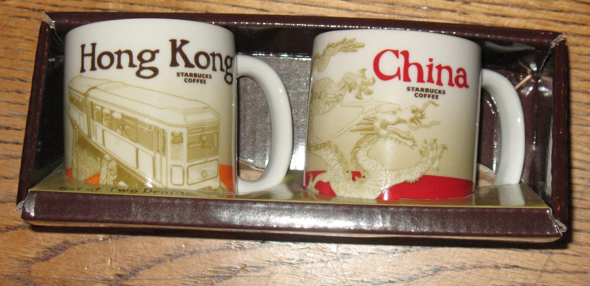 New Starbucks Coffee Set of 2 Demitasse Espresso Cups City Collector Series Hong Kong China