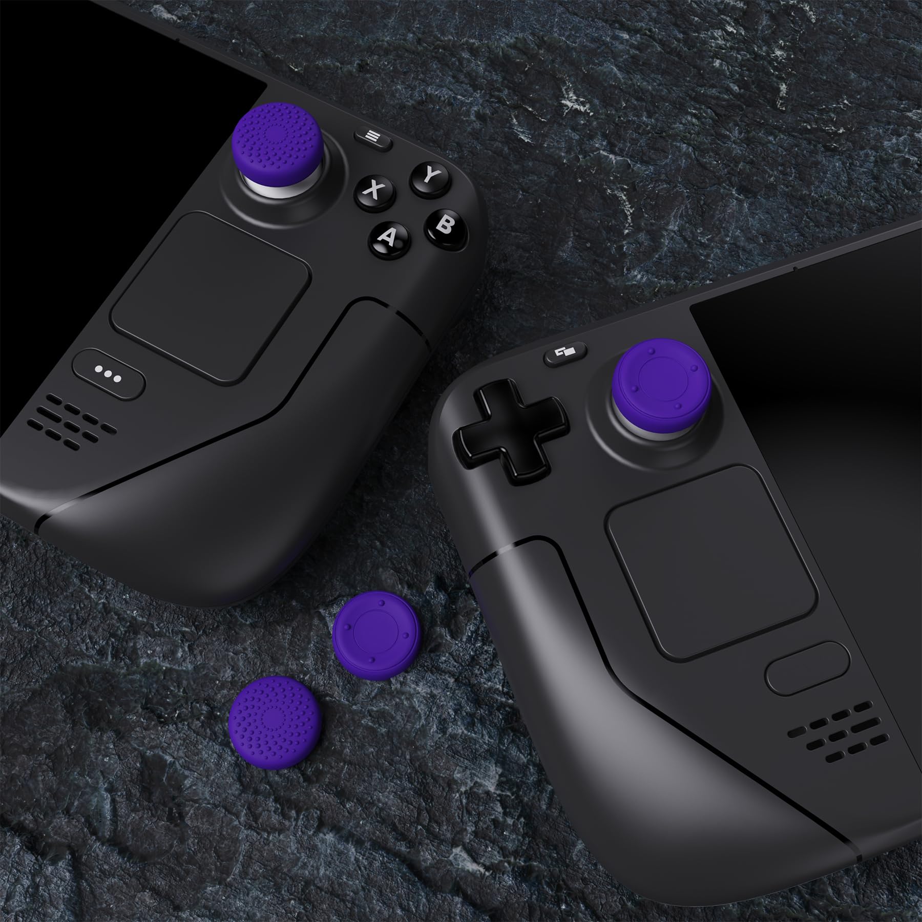 playvital Thumb Grip Caps for Steam Deck LCD, for PS Portal Remote Player Silicone Thumbsticks Grips Joystick Caps for Steam Deck OLED - Raised Dots & Studded Design Purple — view 7