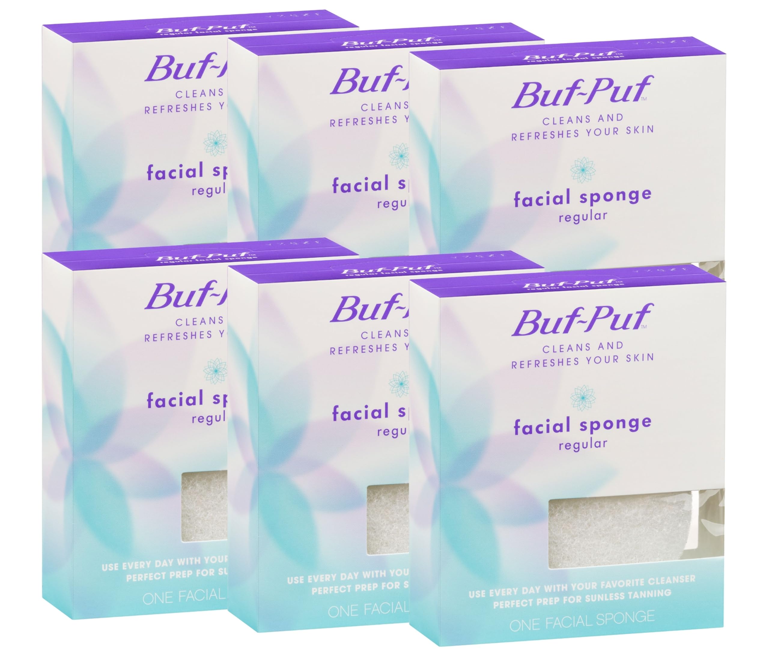 Buf-PufReusable Facial Sponge, Regular, 6 Count