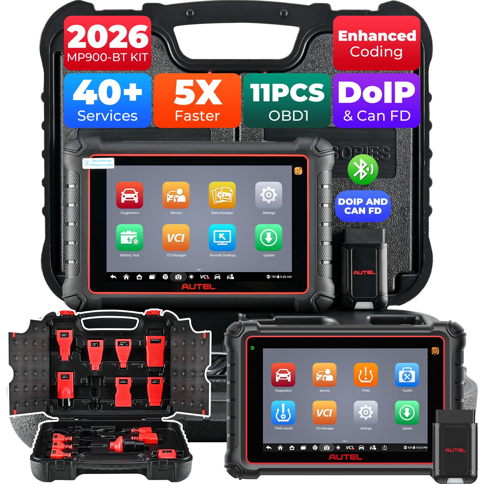 Autel MaxiPRO MP900-BT KIT OBD2 Diagnosi Auto, Bidirezionale Codifica ECU Scanner, Aggiornata di MP808S MP808BT PRO MP900E, DoIP/CANFD FCA, 3000+ Test Attivi, 40+ Servizi, 11PCS Cave OBD incluso(€200)