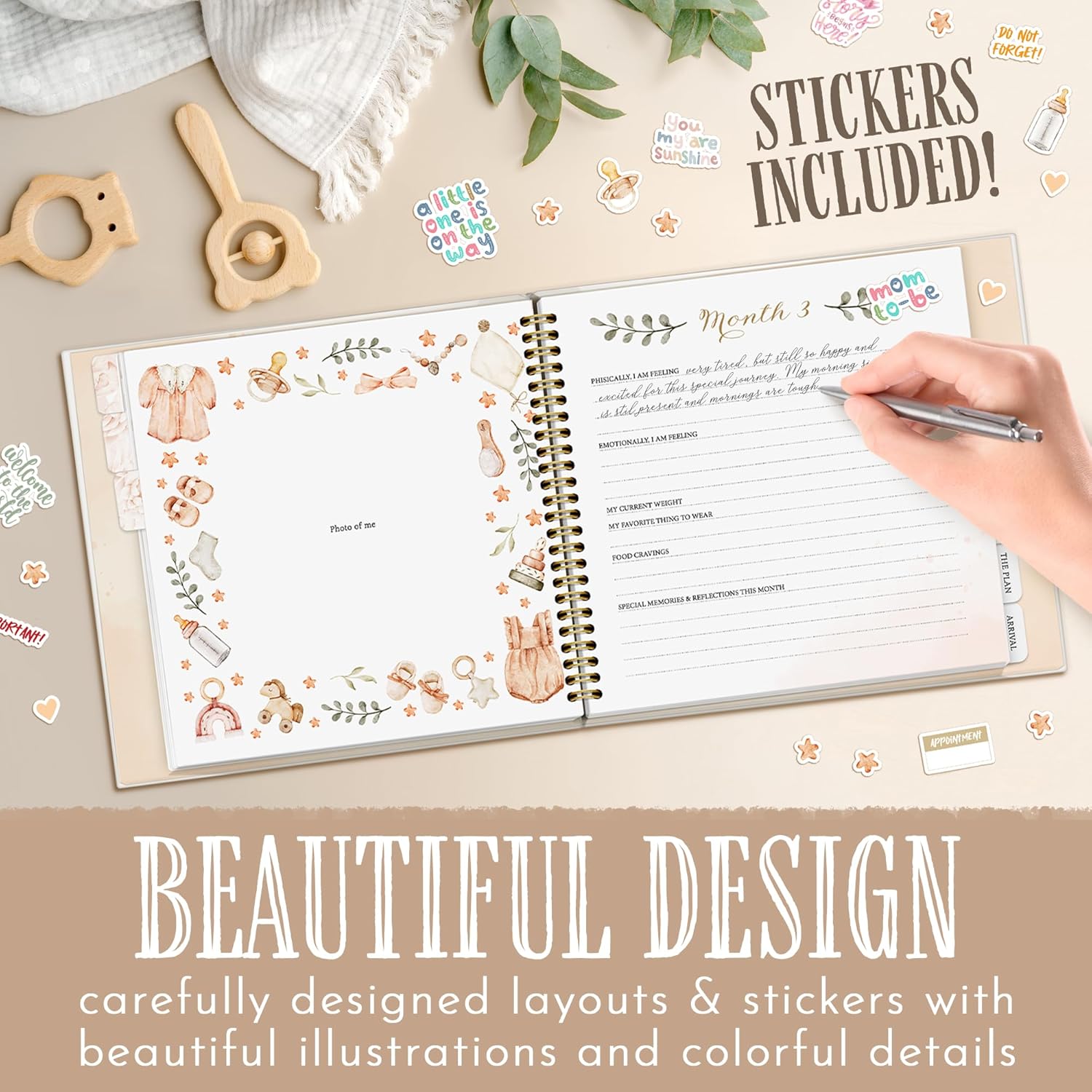 Beautiful Keepsake Pregnancy Journal Memory Book with Milestone Stickers – Pregnancy Planner Weekly and Monthly Tracker - Image 8