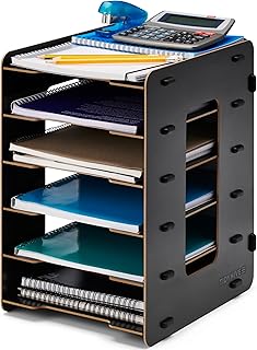 TIDYHIVE 6-Tier Letter Tray Organiser, Paper Filing Tray for Office Desk, File Holder Storage with Stackable Filing Trays, Black