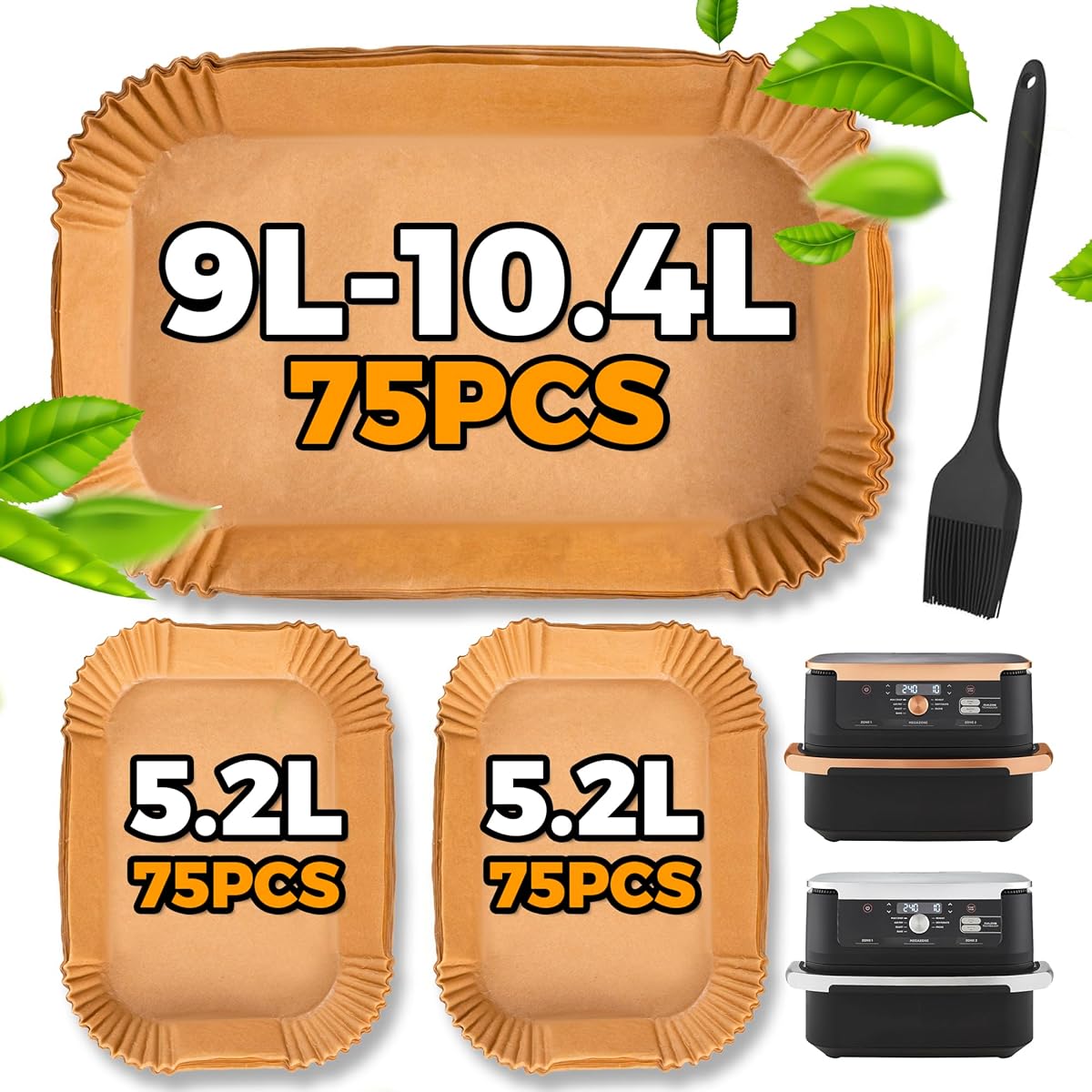 Pietuley 225PCS Air Fryer Liners for Ninja Foodi Flexi Drawer 10.4L AF500UK/ Cosori Dual Blaze TwinFry 10L/ Duronic 10L, Ninja Megazone Air Fryer Accessories Baking Parchment Paper Liners Disposable