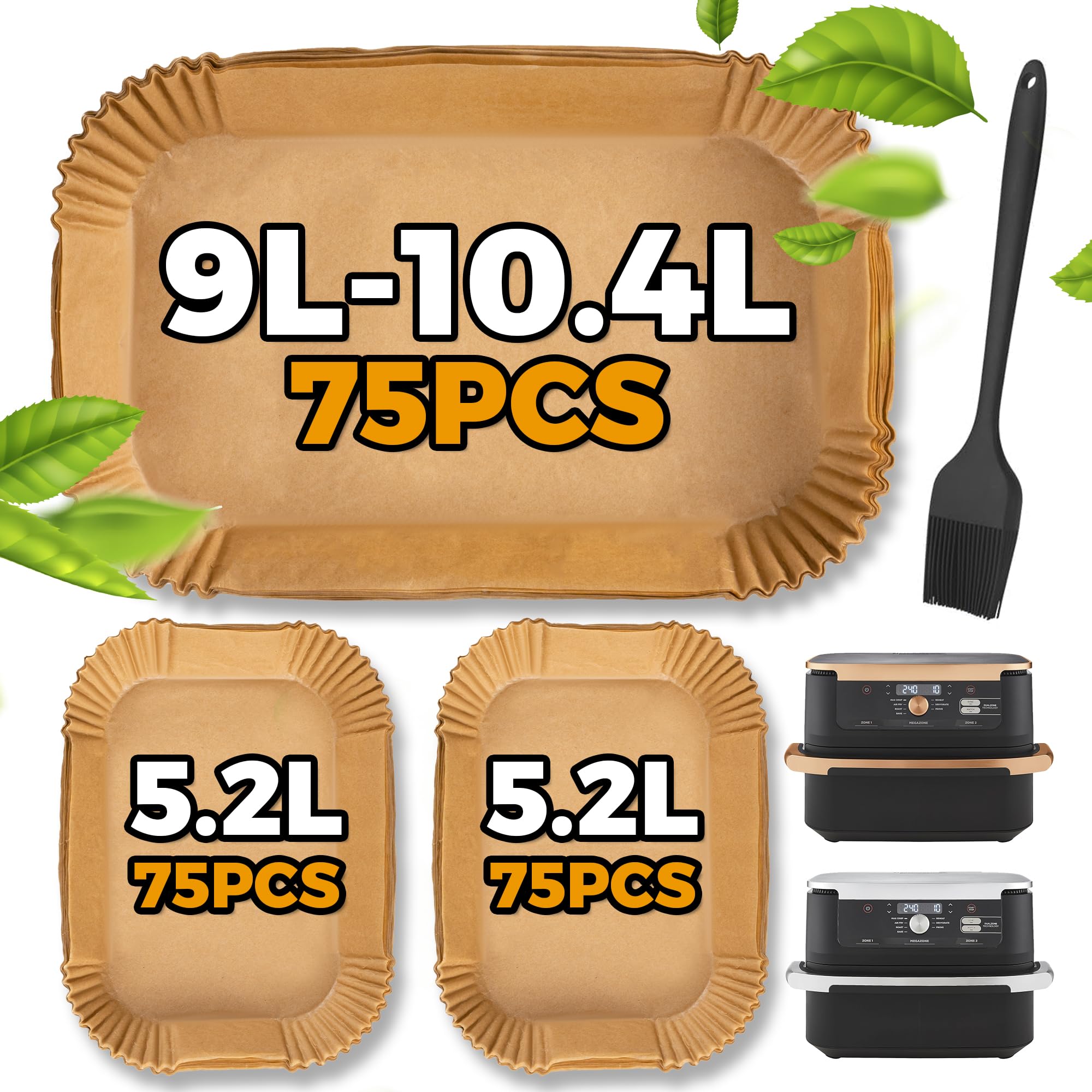 Pietuley 225 Stück Backpapier für Heißluftfritteuse Ninja Foodi Flexdrawer AF500EU 10,4L, Hot Air Fryer Accessories für Cosori Dual Blaze Twinfry 10L, Ninja Heißluftfritteuse AF500EU Zubehör 10,4L