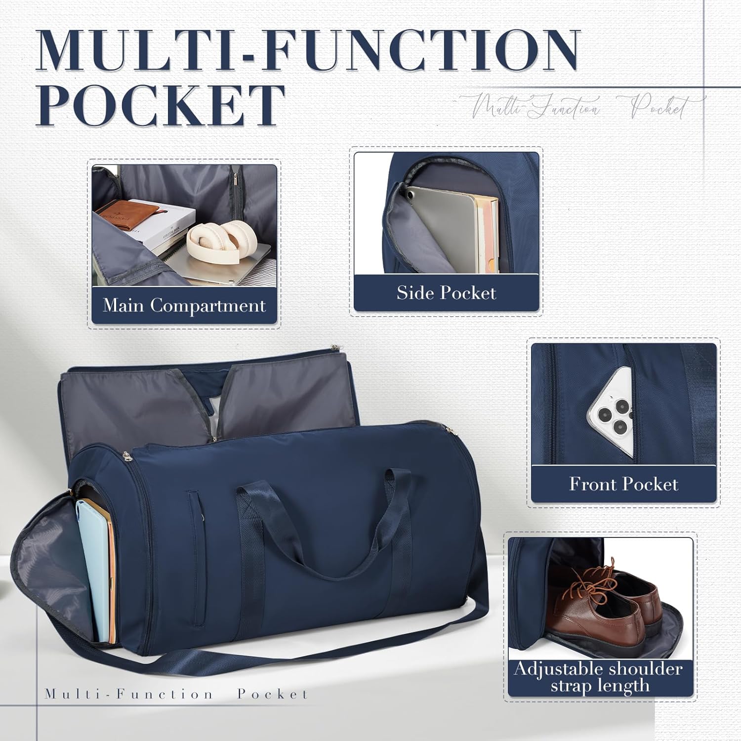 Convertible Garment Bags for Travel Carry On Garment Bag For Men Women Foldable Duffle Bag For Travel,2 in 1 Hanging Suitcase Suit Travel Bags （Navy Blue）