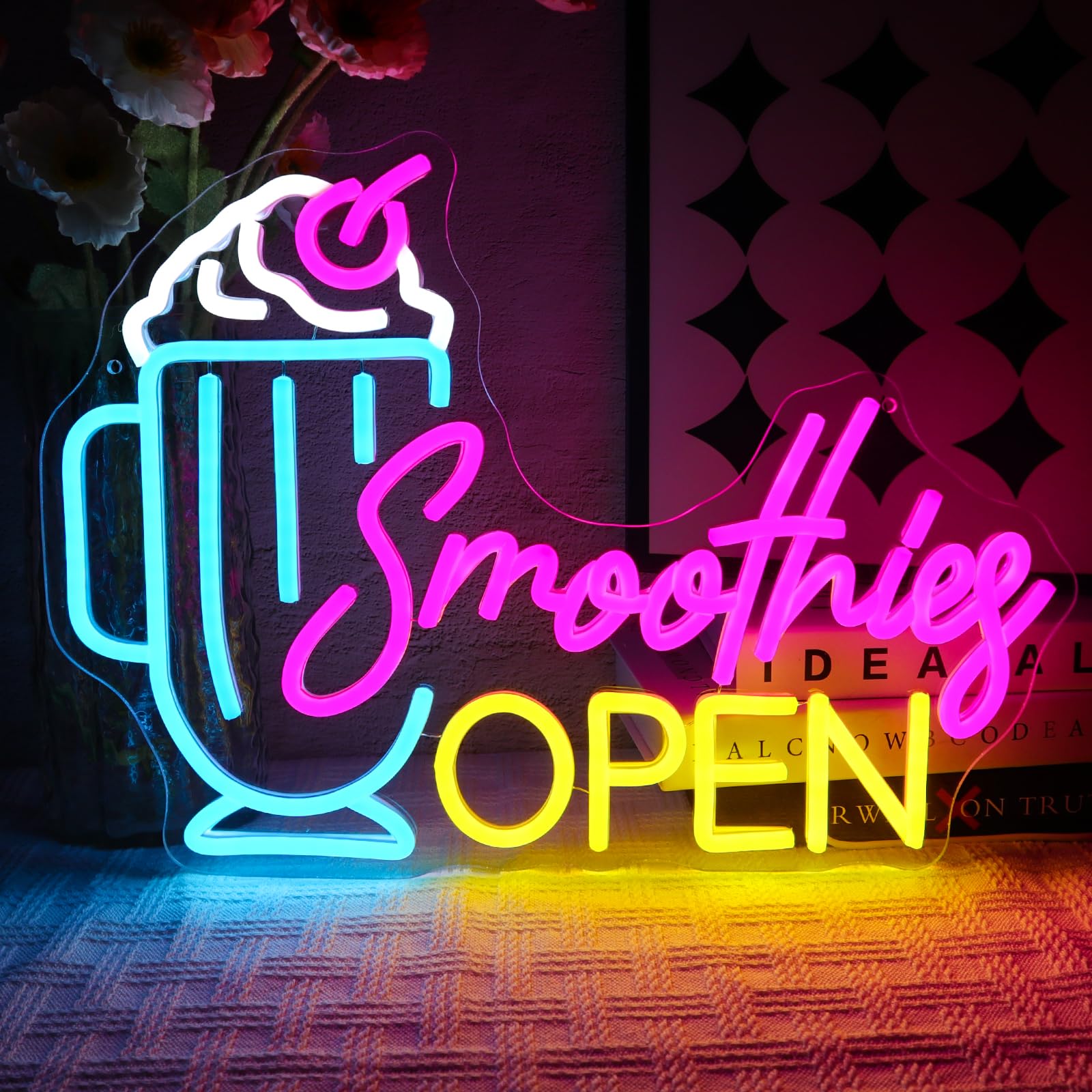 OYCGZV Smoothies Neon Öffnen Schild Trinken Sie Led Neonschild Wand Säfte Neon Open Sign USB Led Schild für Kaffee Bar Restaurant Cafe-Laden Party Milchshake Getränkeshop Küche Haus Kneipe