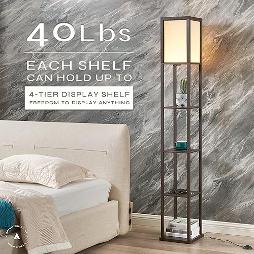 Miniatura 4 de Wonder Comfort Lámpara de pie LED regulable de 72 pulgadas con estantes, estante de exhibición de madera de 4 niveles para sala de estar y