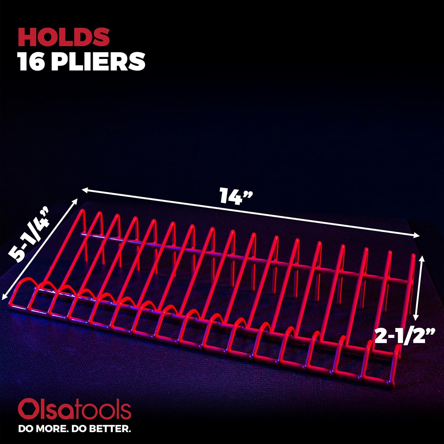 Olsa Tools Plier Organizer Rack - 2pc Set for Tool Box Drawer Storage - Holds 32 Pliers - Red Holder for Pliers Organization - Professional Grade - Part: 100050