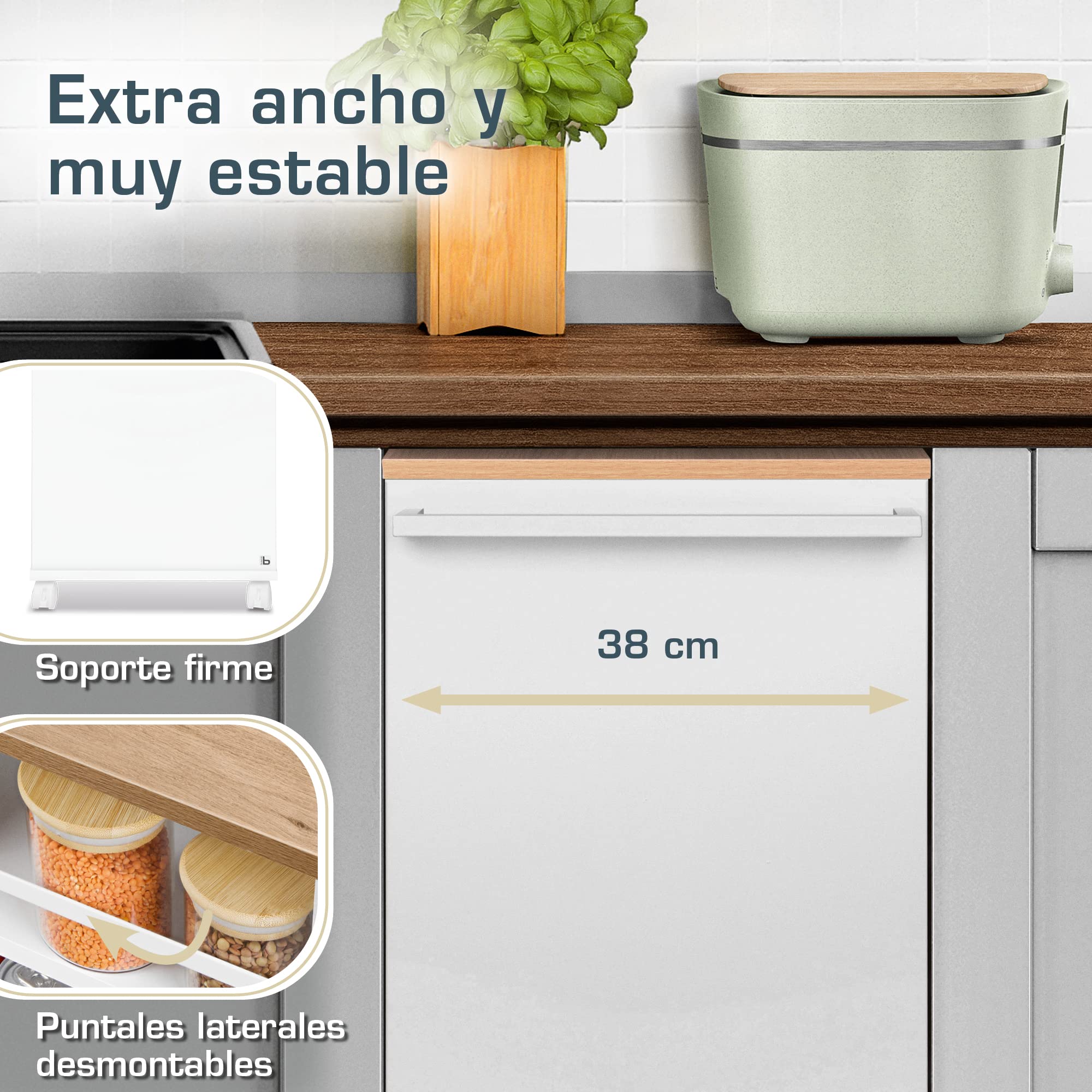 bomoe Carro de Cocina con 4 Ruedas de Servicio 3 Niveles Ajustables Madera | Roble y blanco encimera FSC® de baño de nicho independiente 3 carron carrito mueble auxiliar Bengt