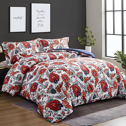 Miniatura 2 de Ikawaapurry Juego de edredón floral tamaño Queen para cama Queen, juego de ropa de cama bohemio de granja, esponjoso, ligero, flores, plantas, para