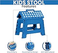 Vista 3 de Utopia Home Taburete plegable con asa, taburete plegable antideslizante de 9 pulgadas, soporta hasta 300 libras, taburete de plástico resistente Azul