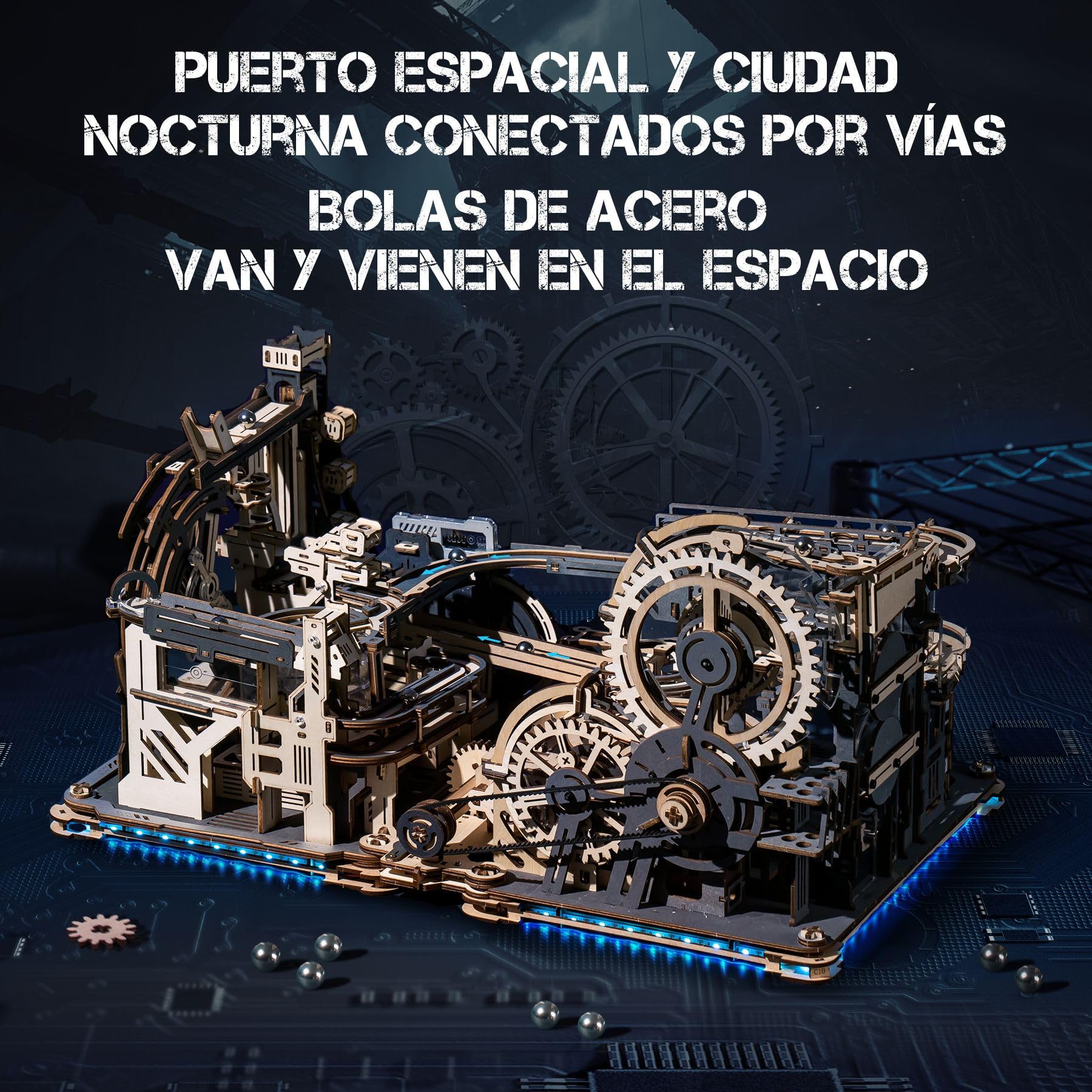 ROBOTIME LGC01+LGA01+LG01 3-en-1 Puzzle 3D Maquetas de Madera para Construir Adultos, LED Eléctrio Pistas para Canicas Kits de Modelos 3D, Regalos para Hombres, LGX02 (=LGC01+LGA01+LG01)