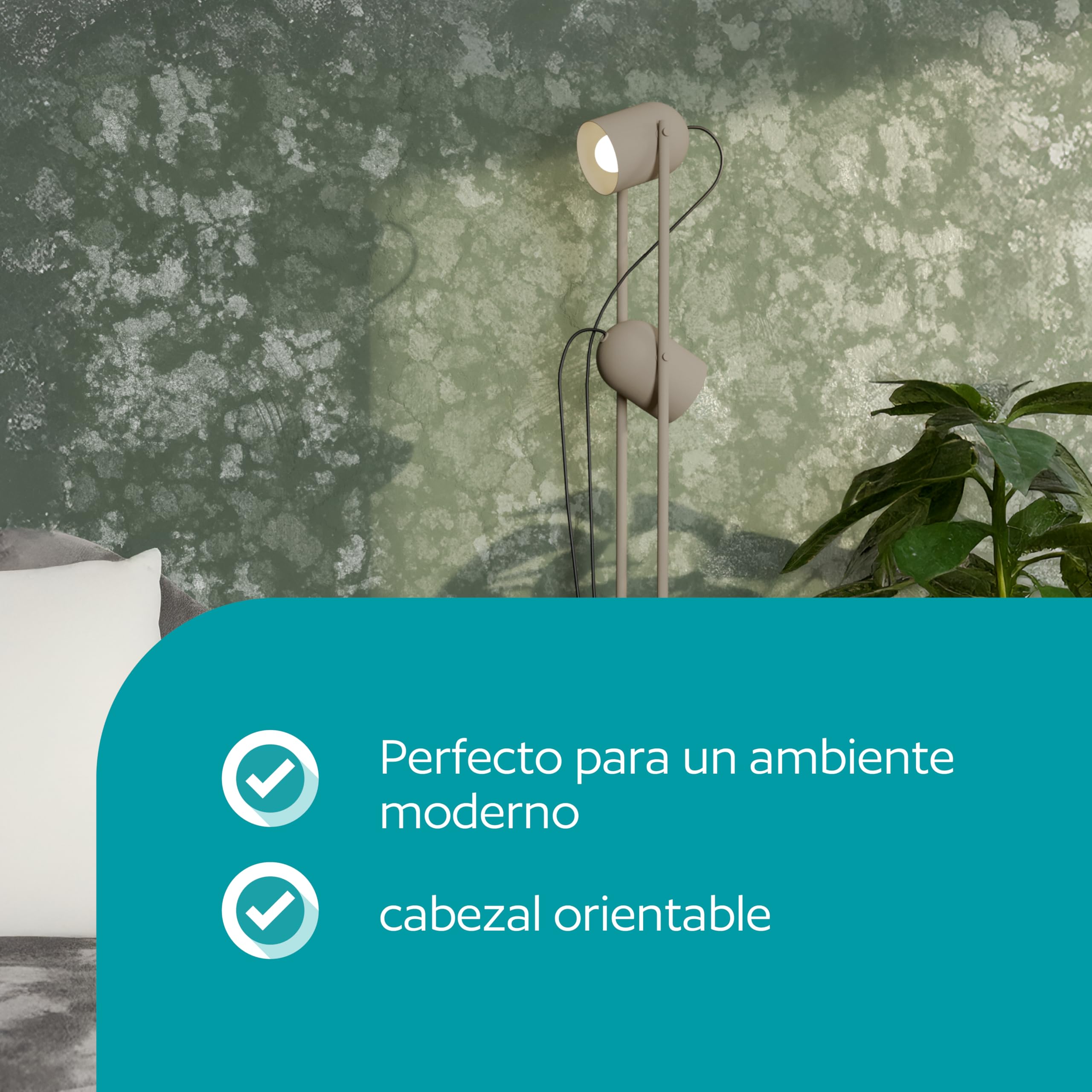 Eglo Tilston Lámpara de pie con 2 focos orientables, para salón | iluminación de lectura, fabricada en acero de color arena, con casquillo E14 y un tamaño de 142,5 cm