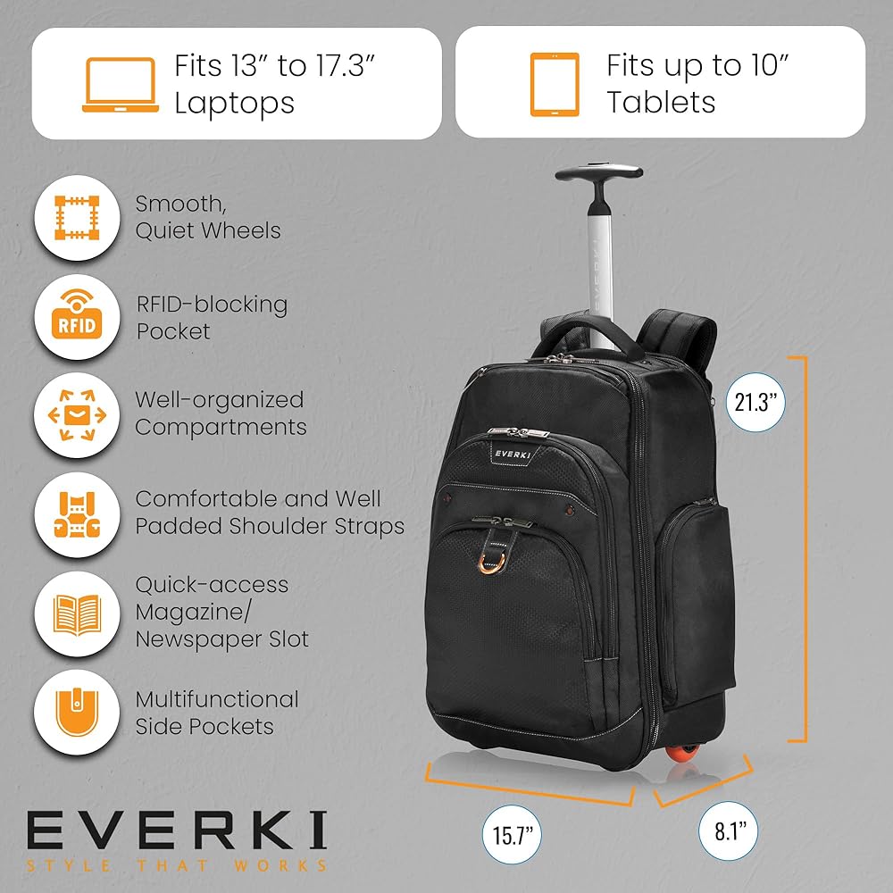 EVERKI TRACKMAN ブラックバックパック Trackman Everki Onyx Premium Backpack 17.3