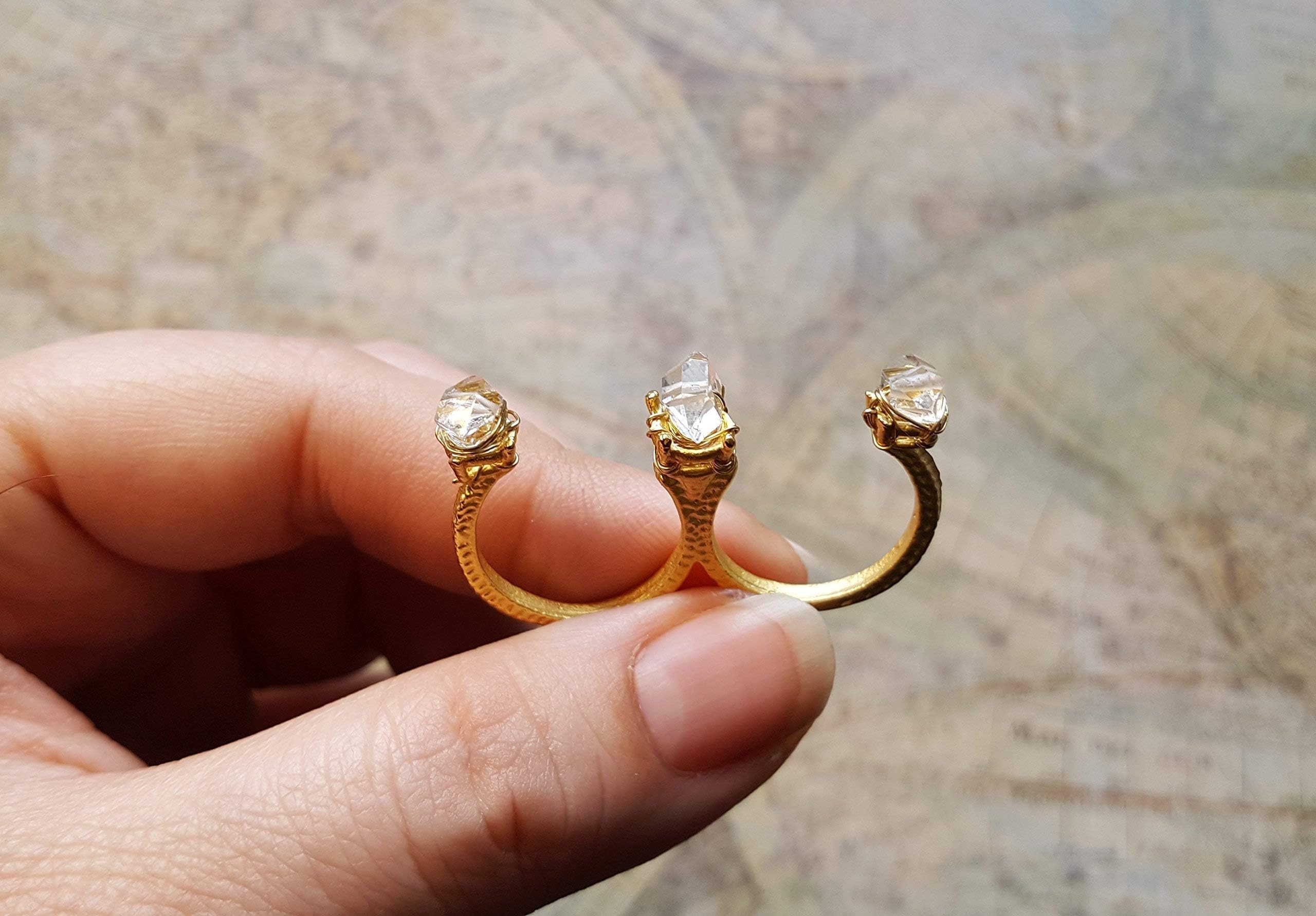 2 Finger Ring, Herkimer Diamond Statement Ring, Herkimer Diamond Ring, Two Finger Ring, Statement Ring, Multi Finger Ring