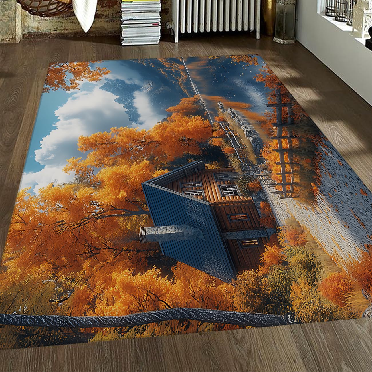 Tapis de chambre style rural naturel lavable pour un salon chaleureux