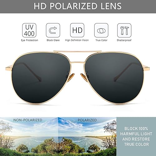 Miniatura 2 de SUNGAIT Gafas de sol de aviador ligeras de gran tamaño para mujer, lentes polarizadas espejadas
