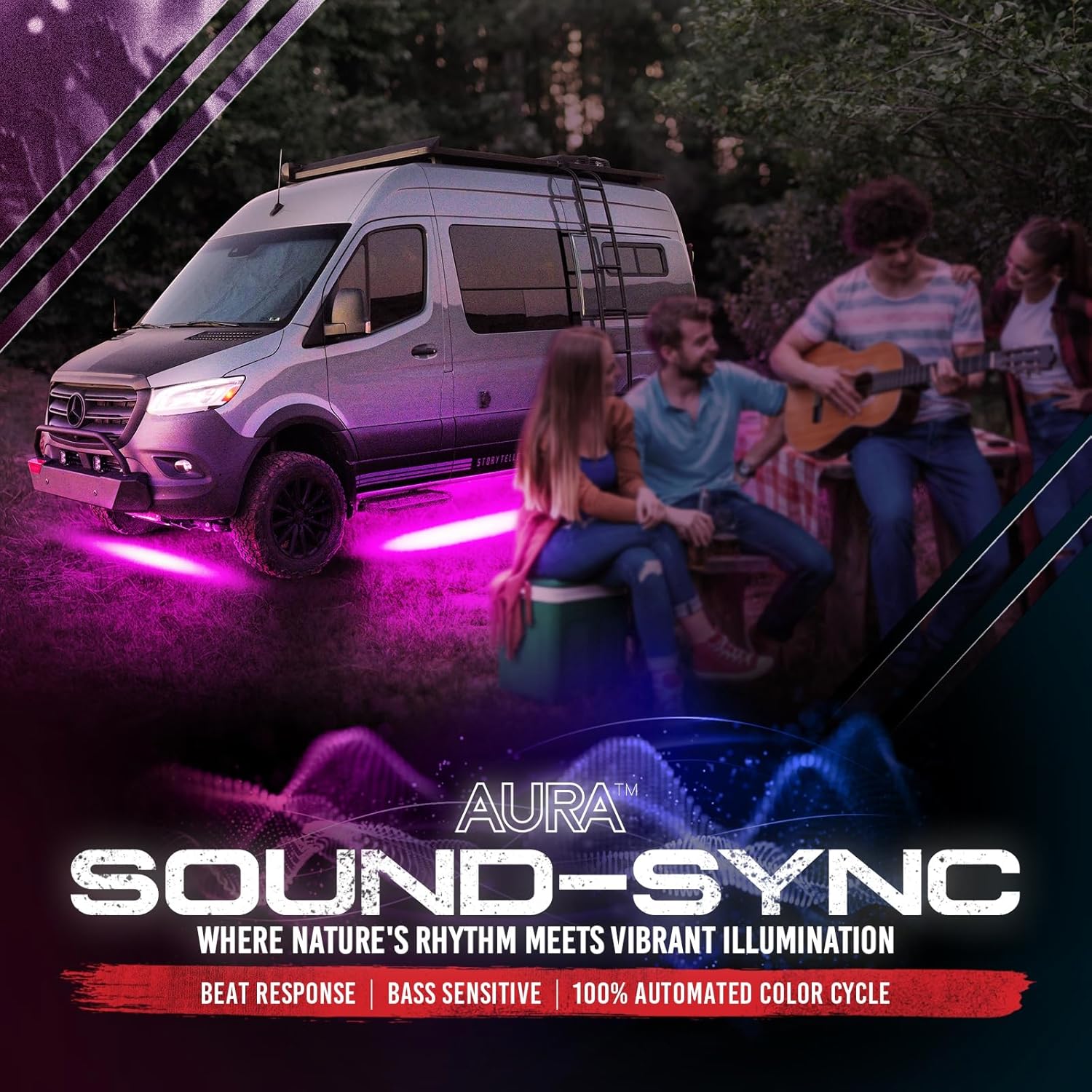 OPT7 Aura Aluminum Underglow Lights for RV Camper Van w/Remote Control, 12V LED Waterproof Light Bars, Exterior Neon Underbody Music Lighting Kit, RGB Multicolor Motorhome Travel Trailer Decoration