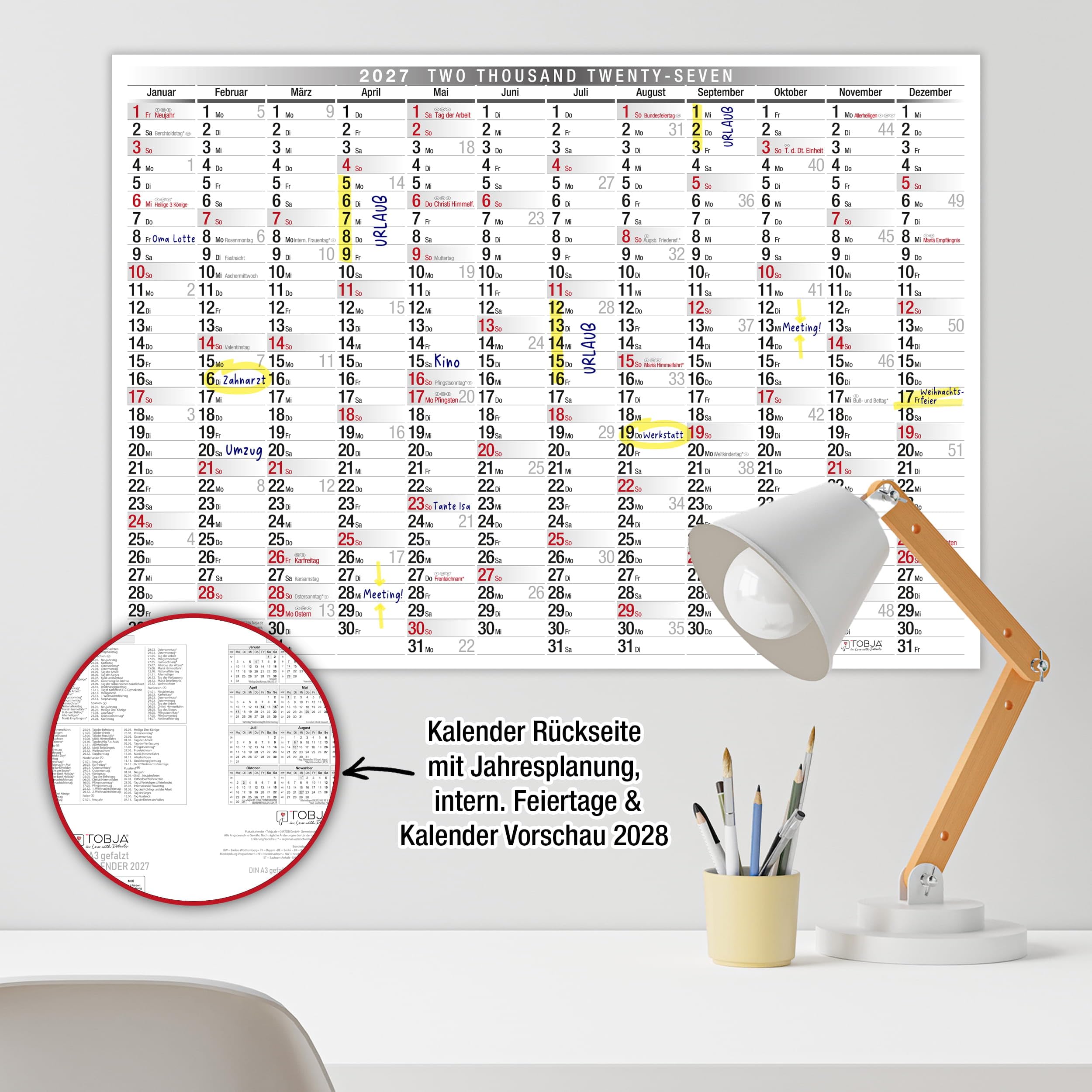 Tinbox Calendario 2026 de pared A3 – mensual de pared 13 hojas, italiano, formato maxi, planificación, 30 x 43 cm, números grandes, celdas espaciosas. Diseño moderno, hogar y oficina. Papel usado