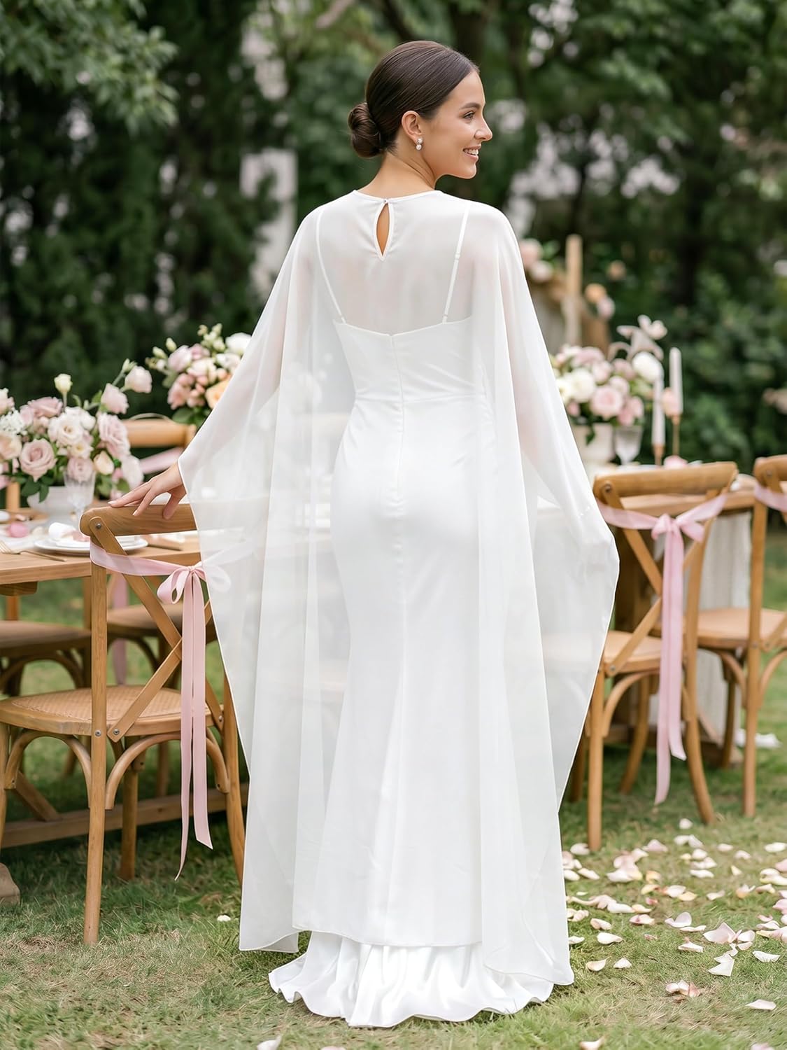 Womens Long Cape Shawls Flowy Bridal Cover Up Sheer Poncho Tops