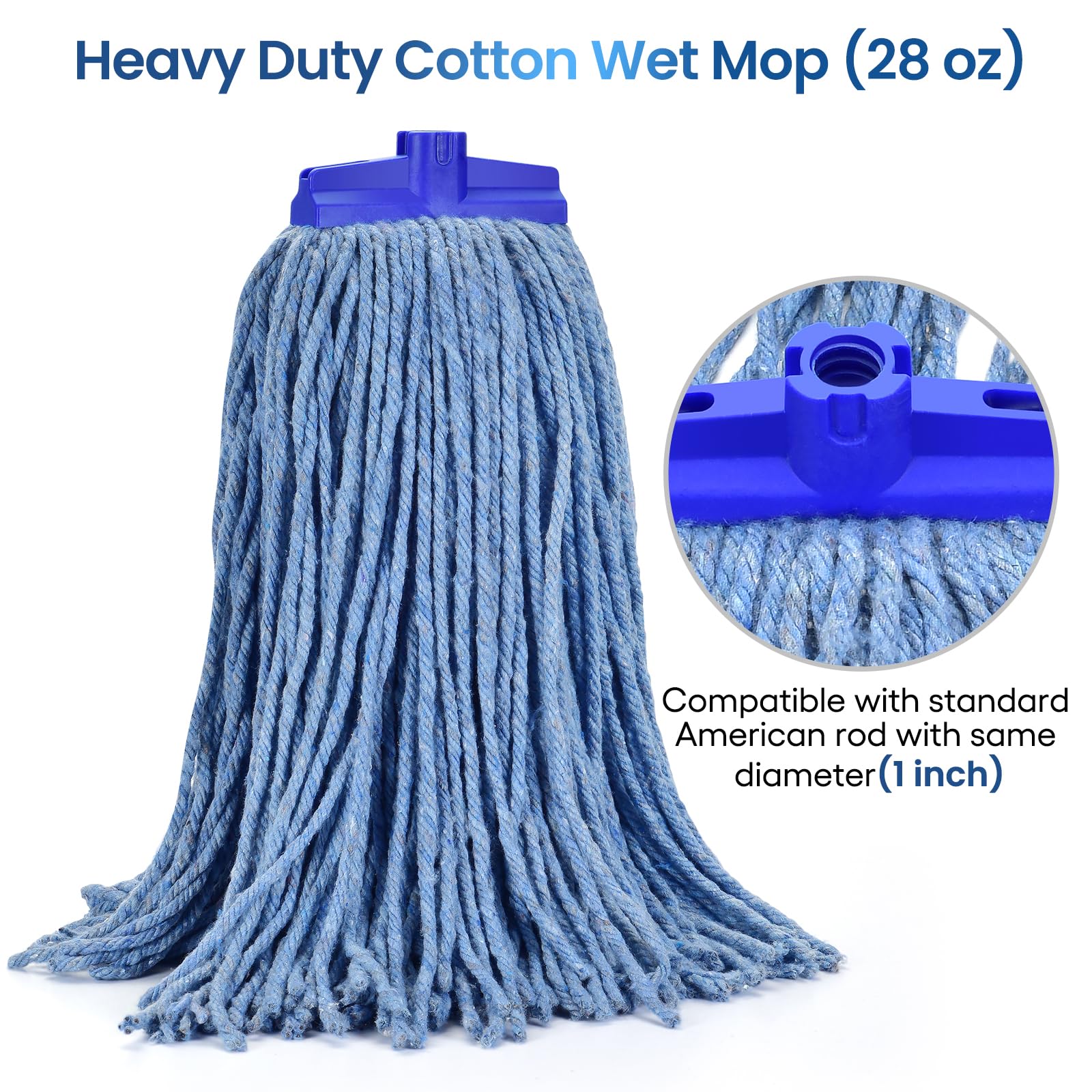 Matthew Cleaning - Cabezales de repuesto para mopa húmeda de algodón resistente (azul, grande, 12 unidades) con 2 paños de microfibra para uso residencial y comercial de limpieza de suelos, ajuste
