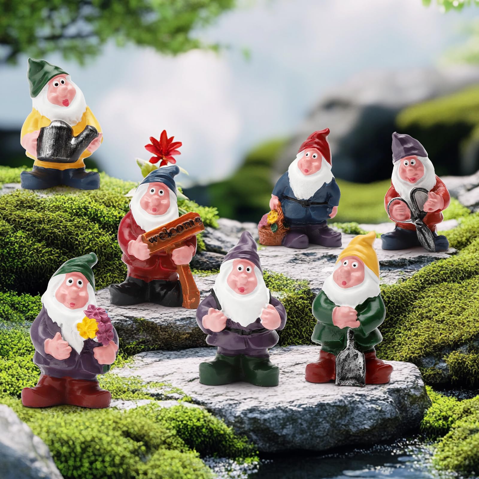 APOMOONS 7 gnomi da giardino in miniatura, gnomo da giardino