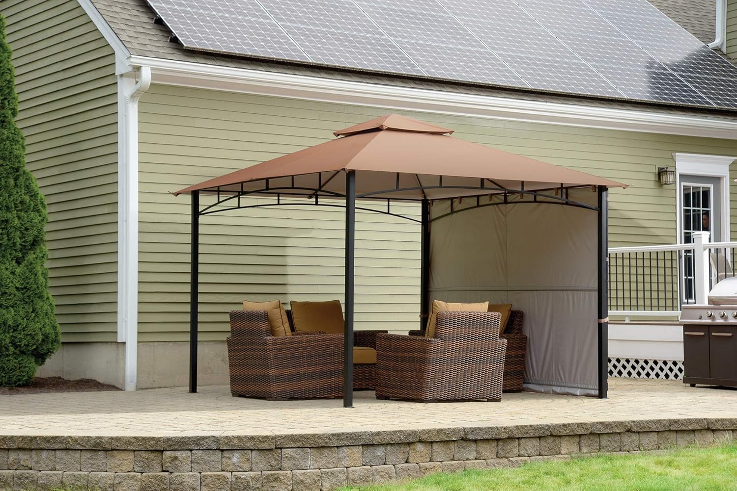 ShelterLogic Redwood Canopy with the extendable awning retracted, showing the compact configuration.