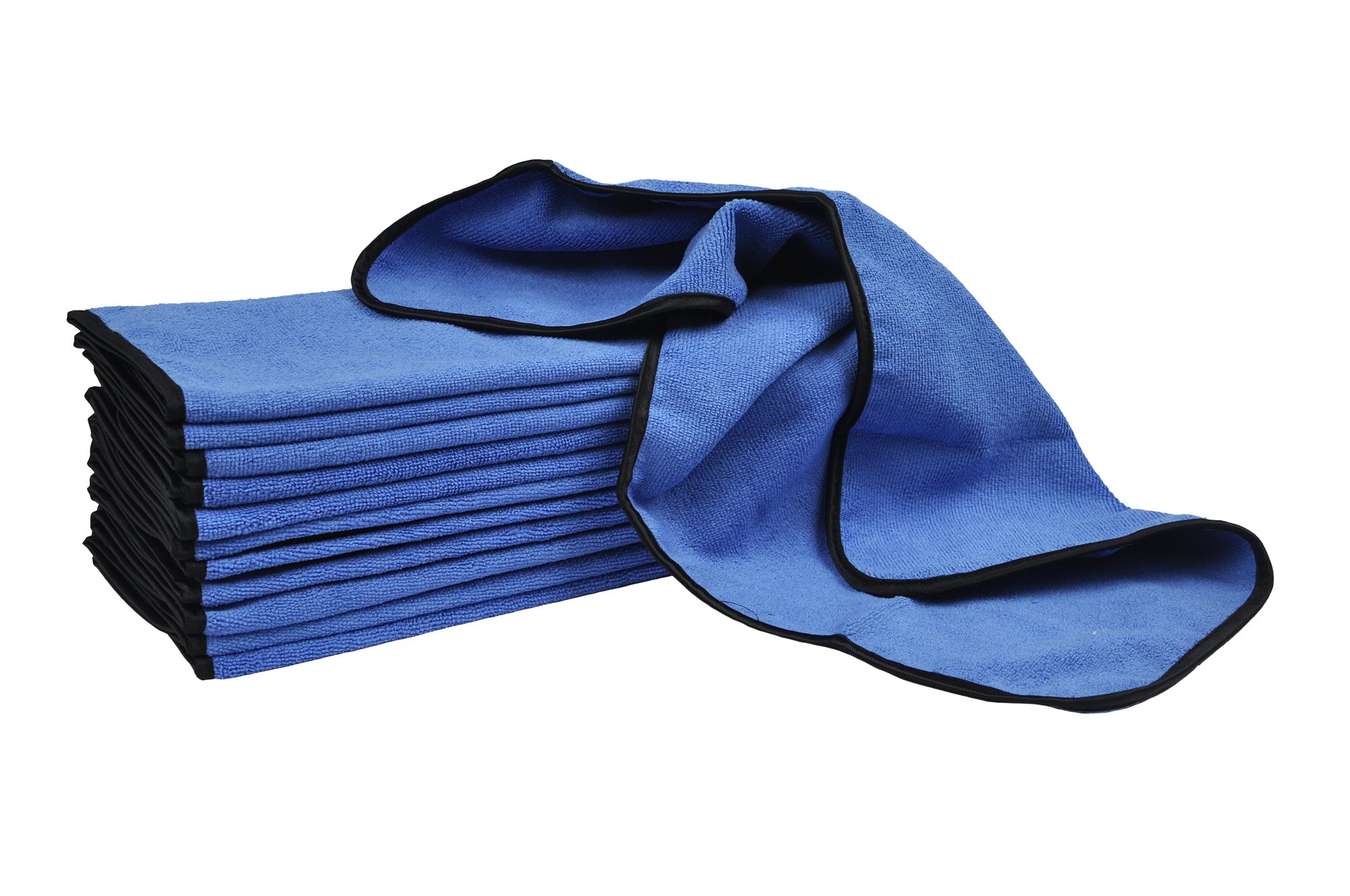 Detailer's Preference 390 GSM Premium Microfiber Towels, Ultra Soft, Lint-Free, Streak-Free, Highly Absorbent, Scratch-Free Cleaning & Drying Cloths for Auto, Home & Detailing, 16x24, 12-Pack, Blue