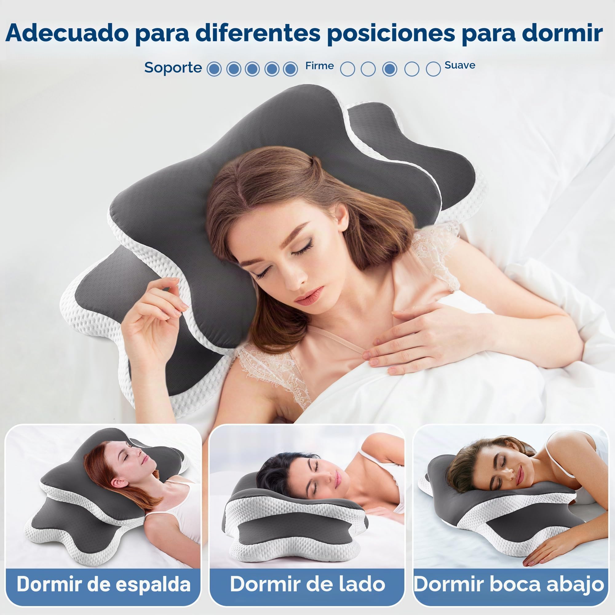 YunNasi Almohada Cervicales y Cuello Espuma Memoria 65x40x14/10cm | Transpirable Almohada Ortopedica, Soporte de Cuello, Almohadas Ergonómico, Para Dormir de Lado y Boca Arriba y Boca Abajo