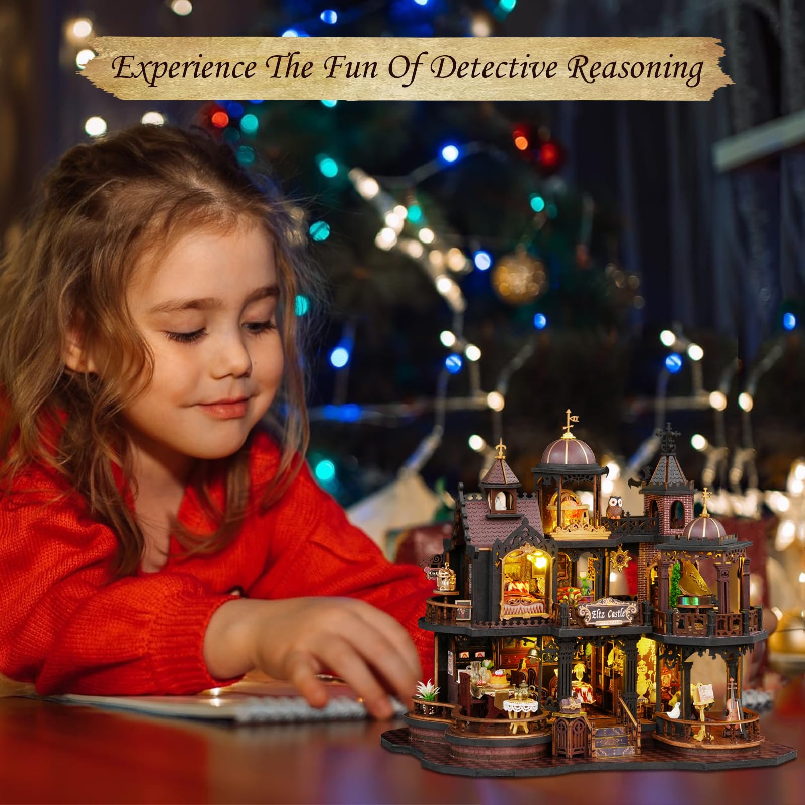 Kit fai da te per casa delle bambole in miniatura, fatto a mano, mini casa delle bambole 3D con mobili e luce calda a LED, kit di mobili in legno, decorazione per libri, libreria, idea regalo per