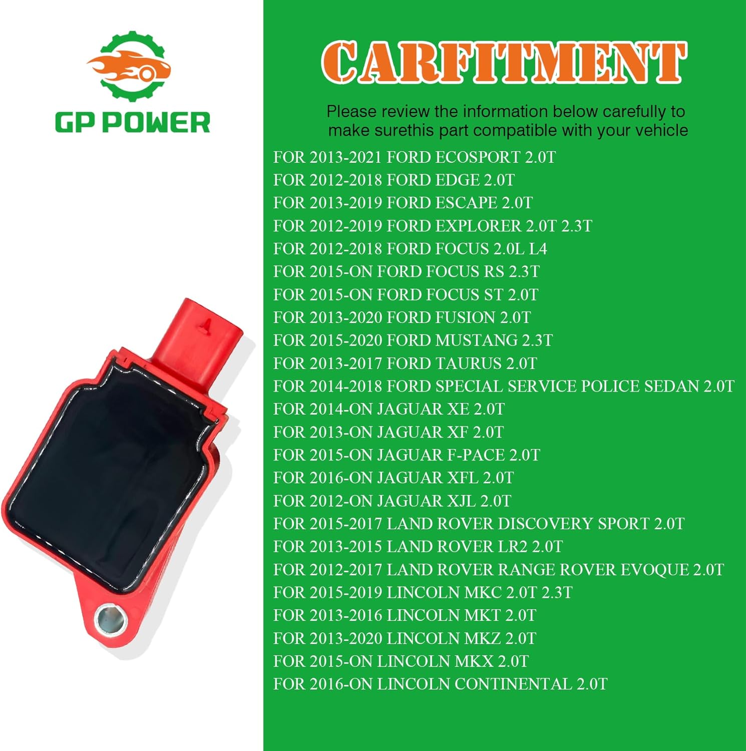Red Ignition Coil Packs UF670 Set of 4 Compatible With Ford Ecosport Edge Explorer Focus RS ST Fusion Mustang Jaguar XE XF XFL F-Pace XJL LR2 Discovery Sport Lincoln MKC MKT MKX 2.0T 2.3T