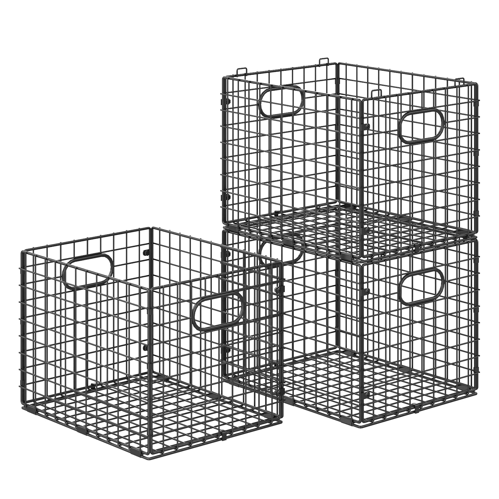 3-Pack Metal Milk Crate for Storage, Large 40qt Stackable Collapsible Storage Bins with Handle, Heavy Duty Storage Baskets for Shelves, Folding Basket Organizer for Car, Garage, Home, Camping, Office