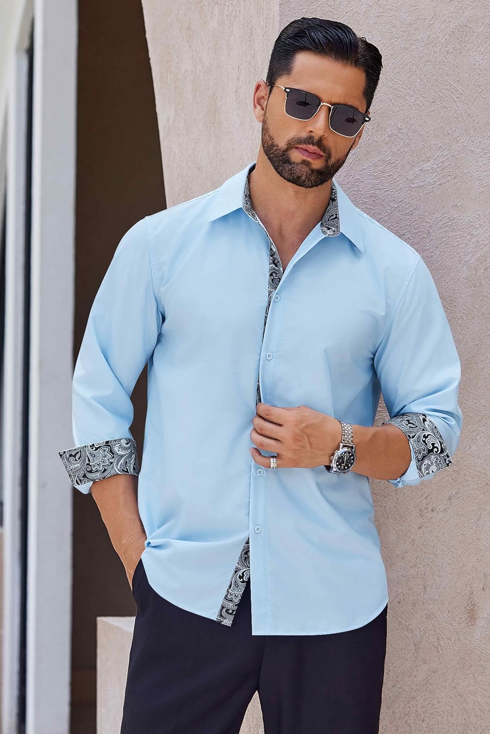 COOFANDY Men's Long Sleeve Wrinkle Free Dress Shirts Inner Contrast Business Casual Button Down Shirt - Image 3