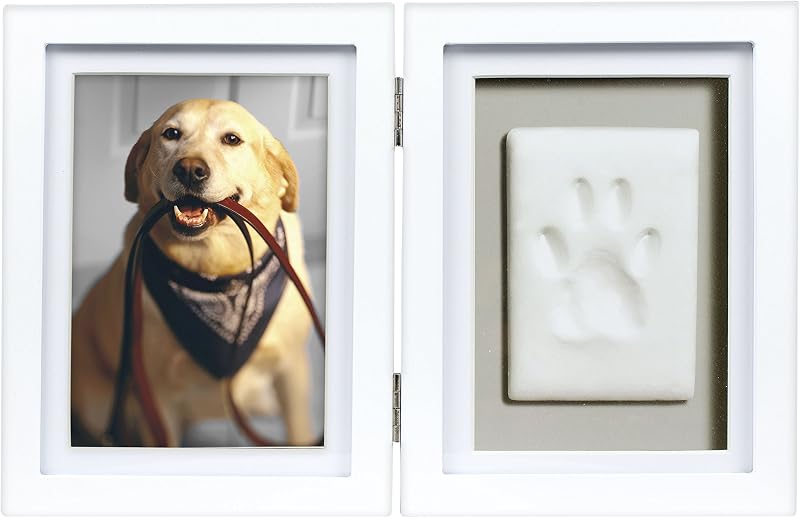 Porta-retrato memorial para cães e gatos Pearhead com impressão de pata em argila, madeira branca