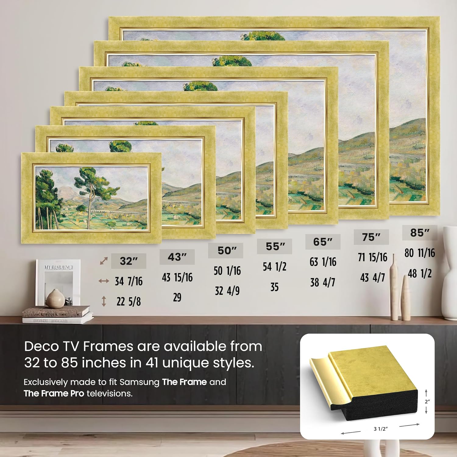 Contemporary Gold 32" Premiere Deco TV Frame - Compatible ONLY with Samsung The Frame TVs (Fits 2021-2026, LS03A, LS03B, LS03C, LS03D, LS03FA)