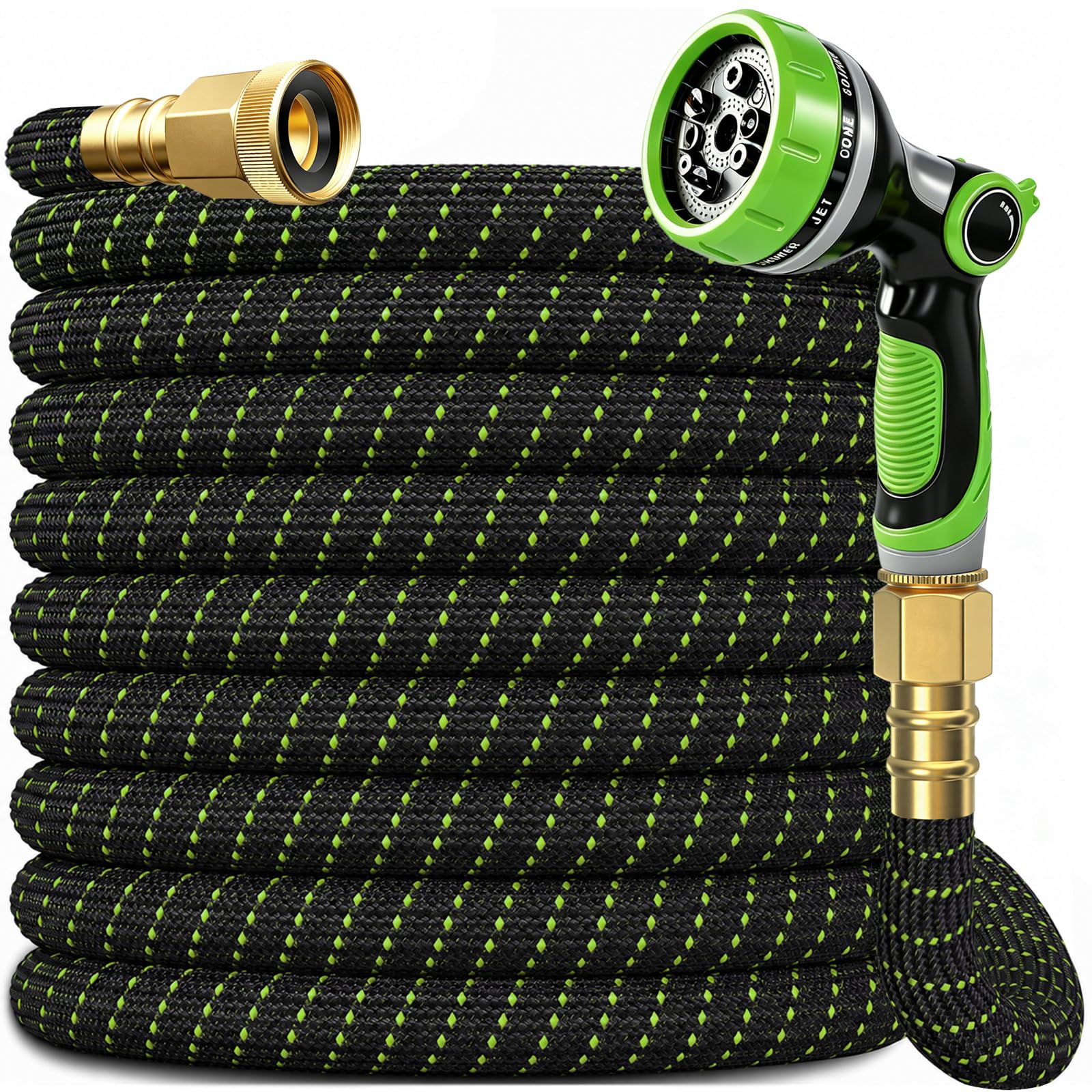 Garden Hose, 50Ft Ultra Flexible Water Hose, None-Expand,with 10 Function Sprayer,Ultra-Lightweight,Leak-Proof,Non-Slip Handle, Non-Kink Hoses for Yard, Outdoor (GreenBlack,50Ft)