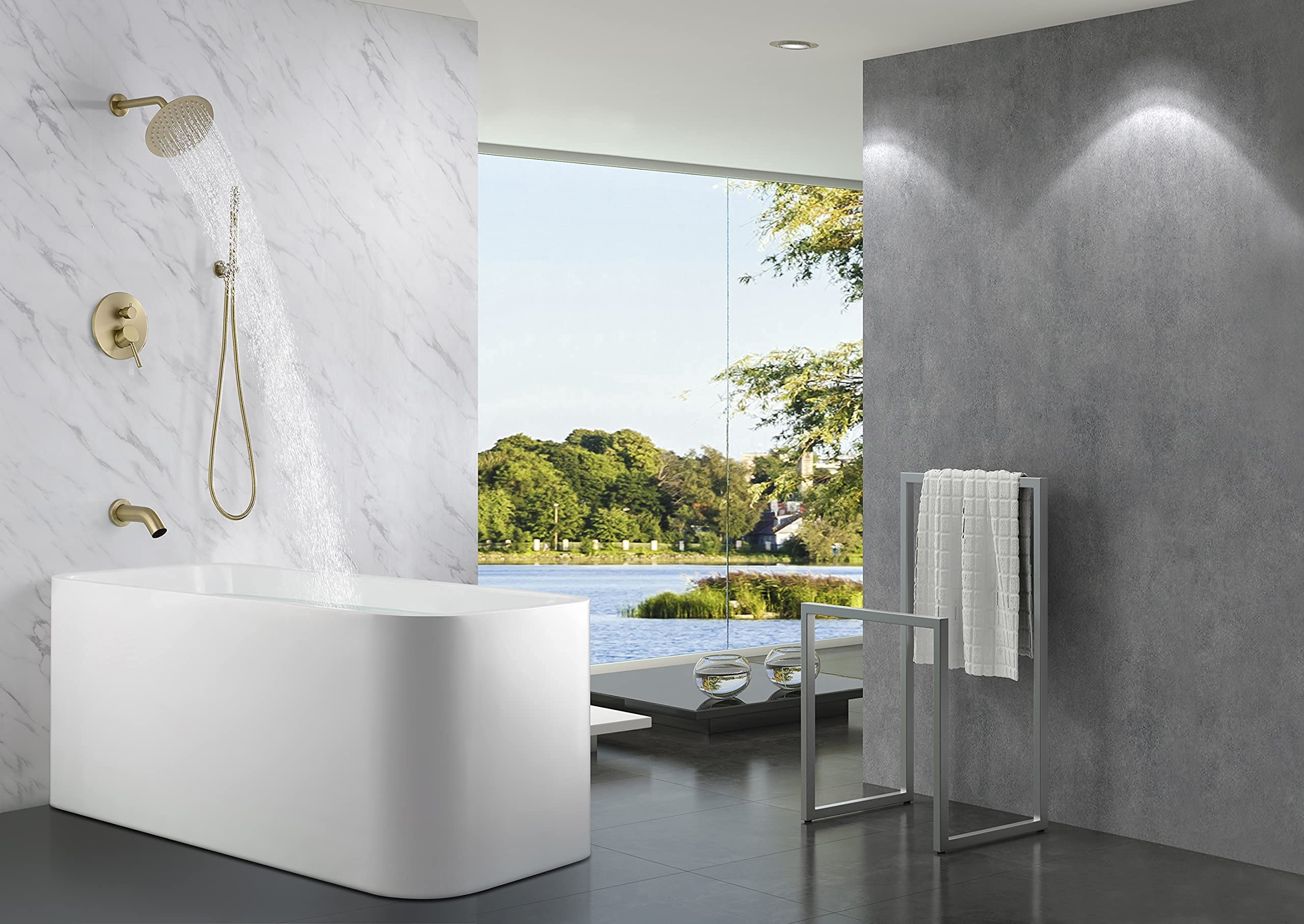 Set Composto da Rubinetto Doccia a Parete in Oro Spazzolato S3221BGI e Sistema Doccia S3232BGI.