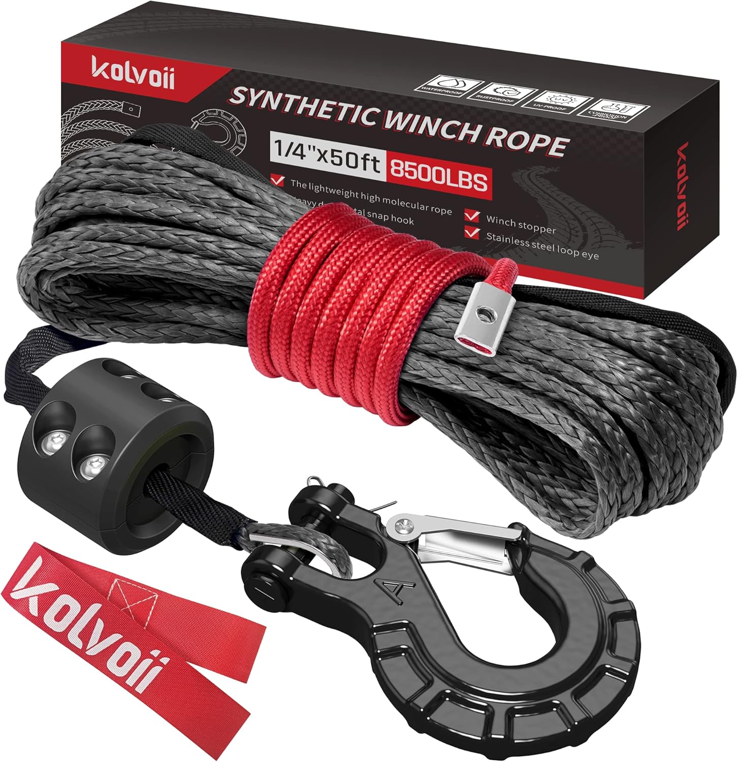 KOLVOII Synthetic Winch Rope, Winch Cable Kit 1/4" x 50ft 8500lbs with