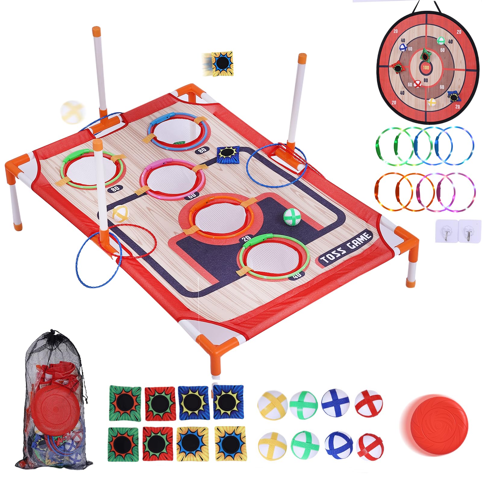 Bean Bag Toss & Ball Toss & Ring Toss,5-in-1 Outdoor Toys for Kids,Family Games for Kids and Adults,Gift for Christmas and Birthday