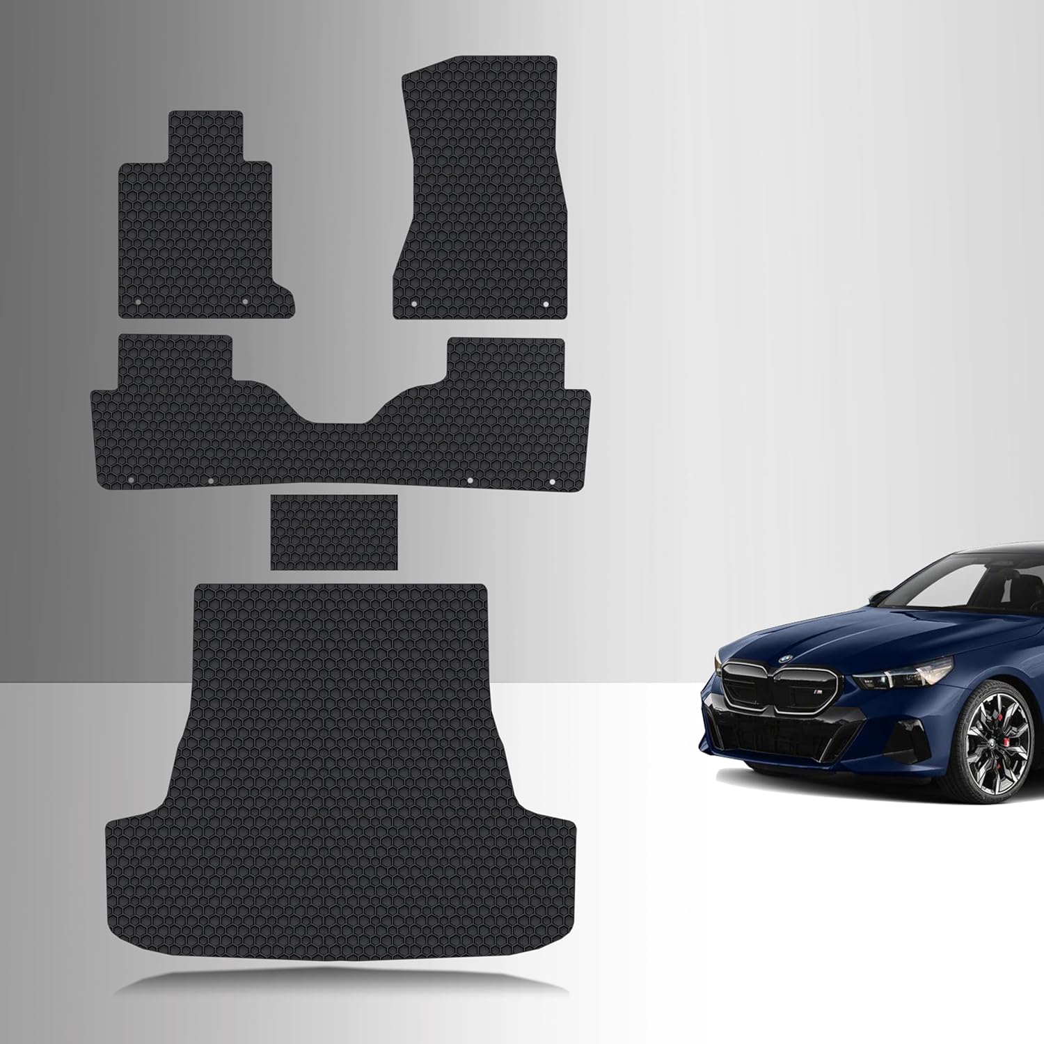 TOUGHPRO Full Set Floor Mats + Cargo + Storage Mat Under The Cargo Board Accessories for BMW i5 All Weather Heavy Duty (Made in USA) Black Rubber 2024 2025 2026