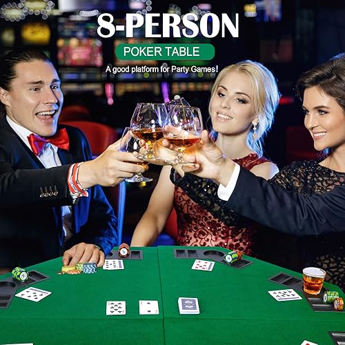 Miniatura 5 de Buryeah Mesa de póquer plegable para 8 jugadores de 47.2 pulgadas, tapete de juego de mesa portátil para mesa con estuche y portavasos, tapete de
